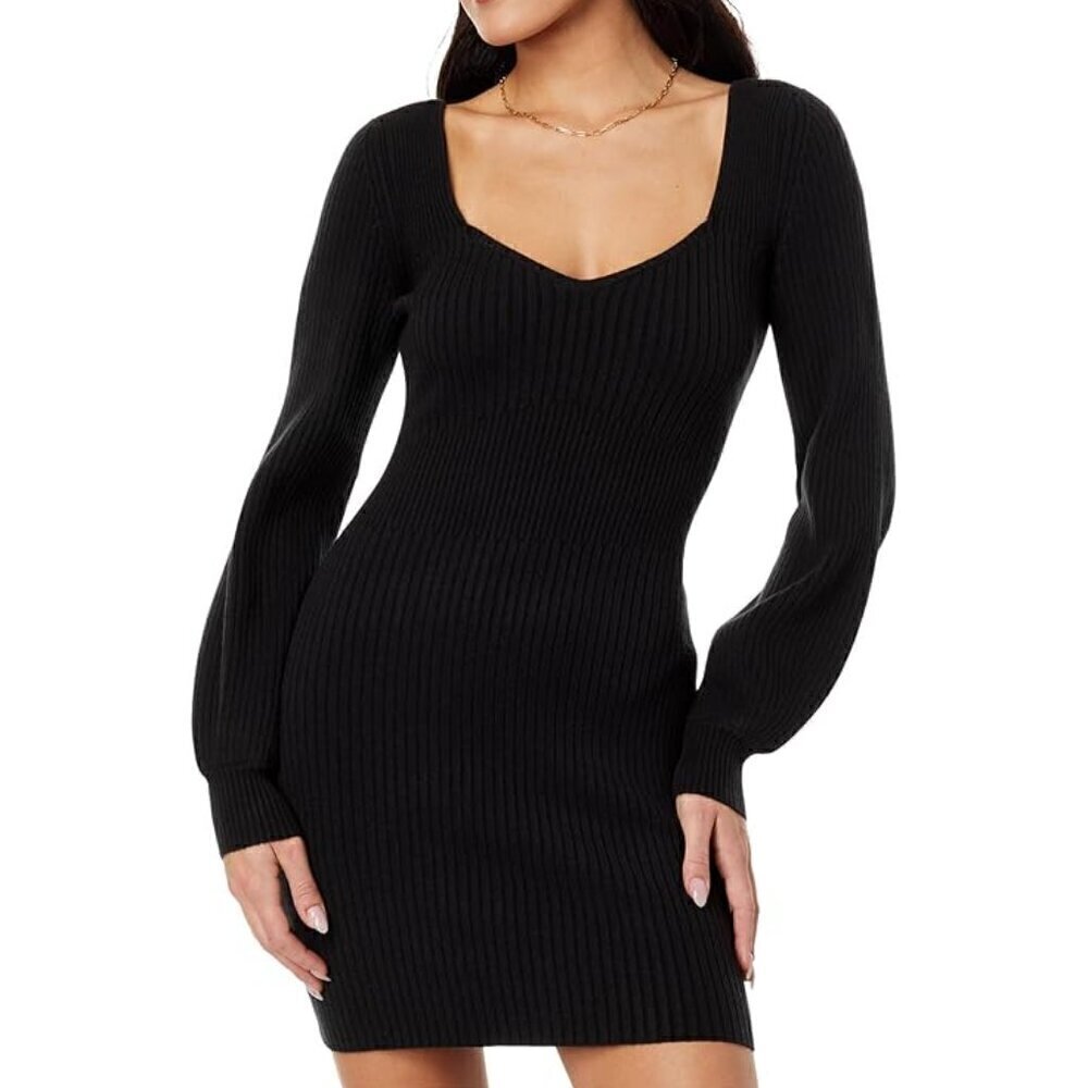 PAIGE Celie ribbed-knit minidress Black Long Sleeve Size M New $350‎